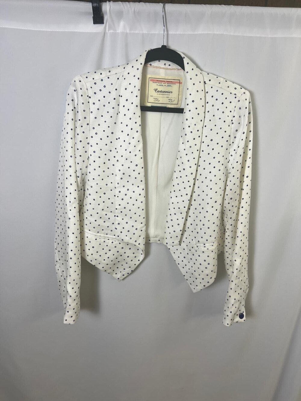 Cartonnier by Anthropologie White Polka Dot Blazer Small Chic
